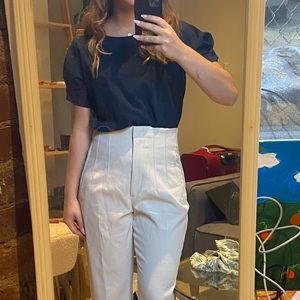 Navy blouse with puff sleeves